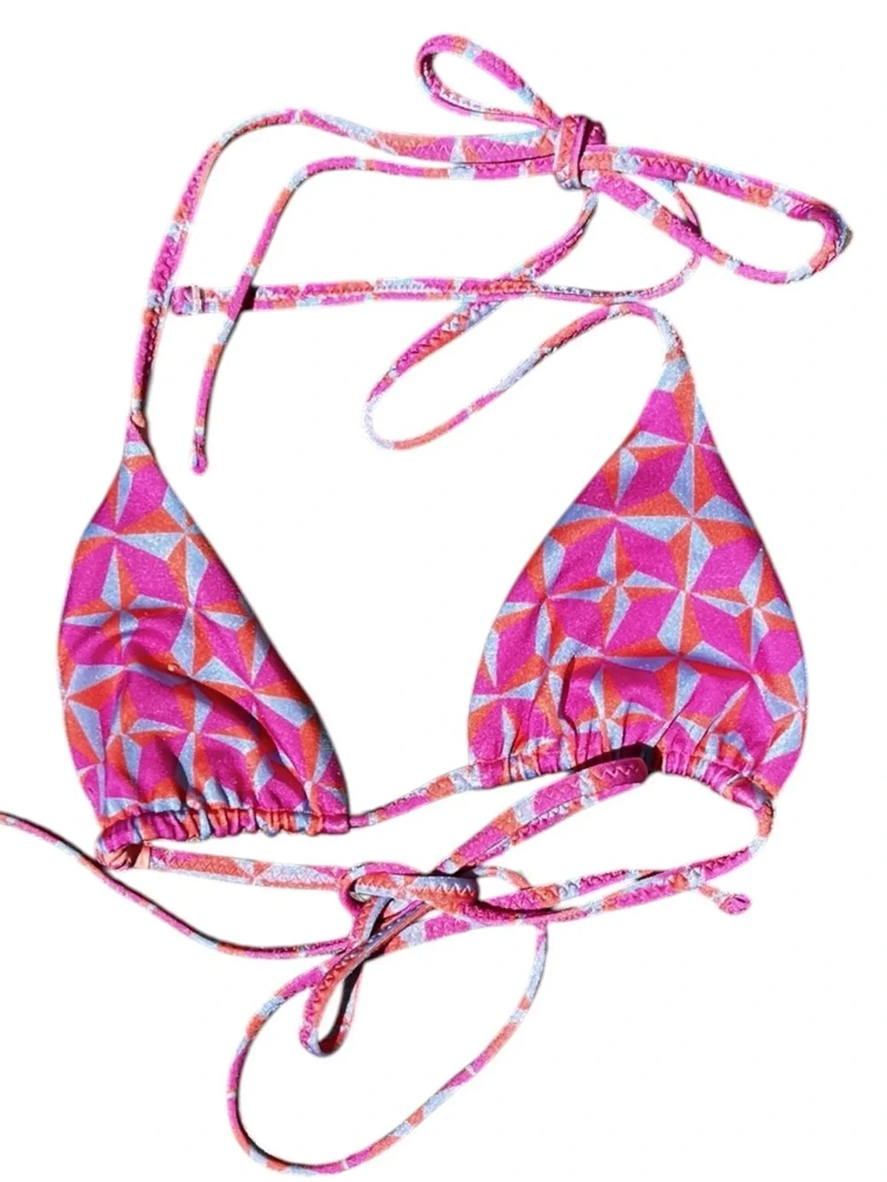 🌻EUC ONEONE Swimwear Pink Geometric Triangle Bikini Top Adjustable Ribbed Small
